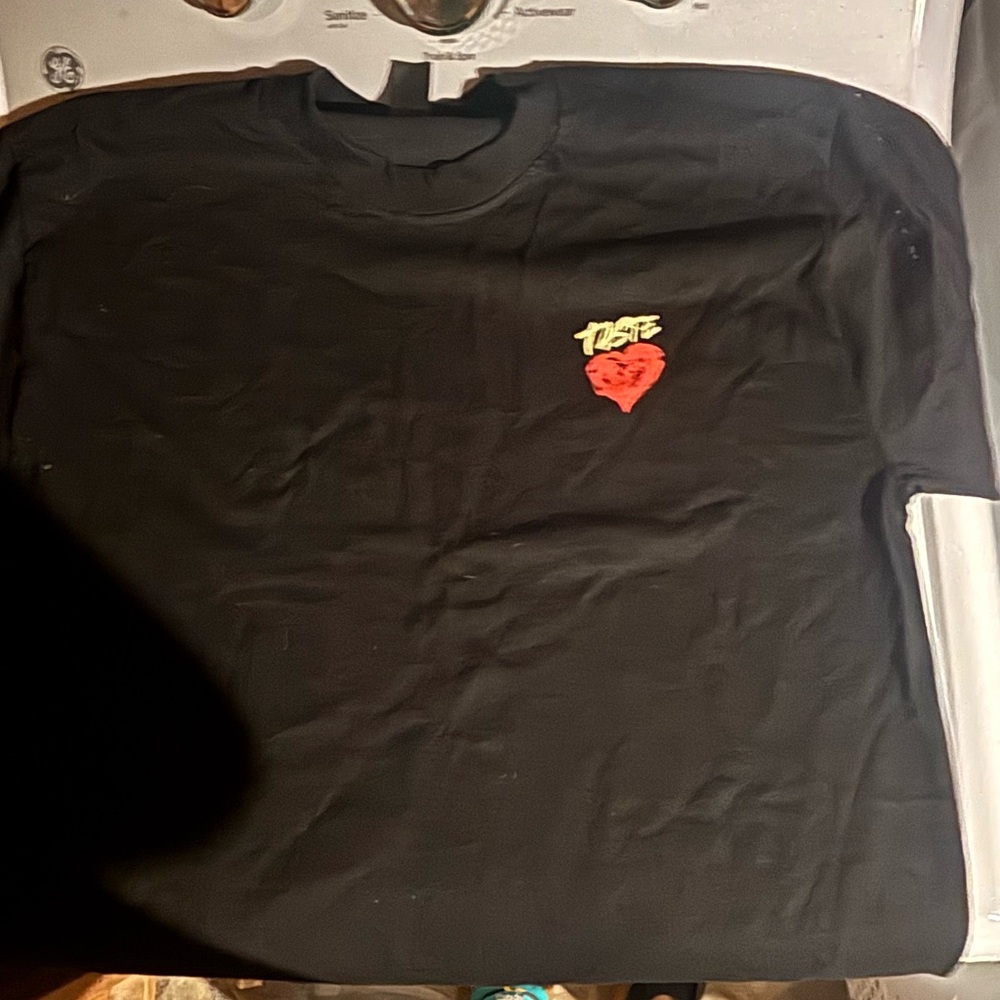 Black Graphic T-Shirt with Heart Design